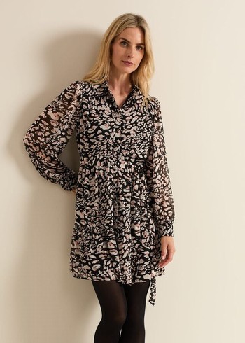 Phase Eight Aisling Leopard Swing Dress Black Canada | MRVGAQ-503